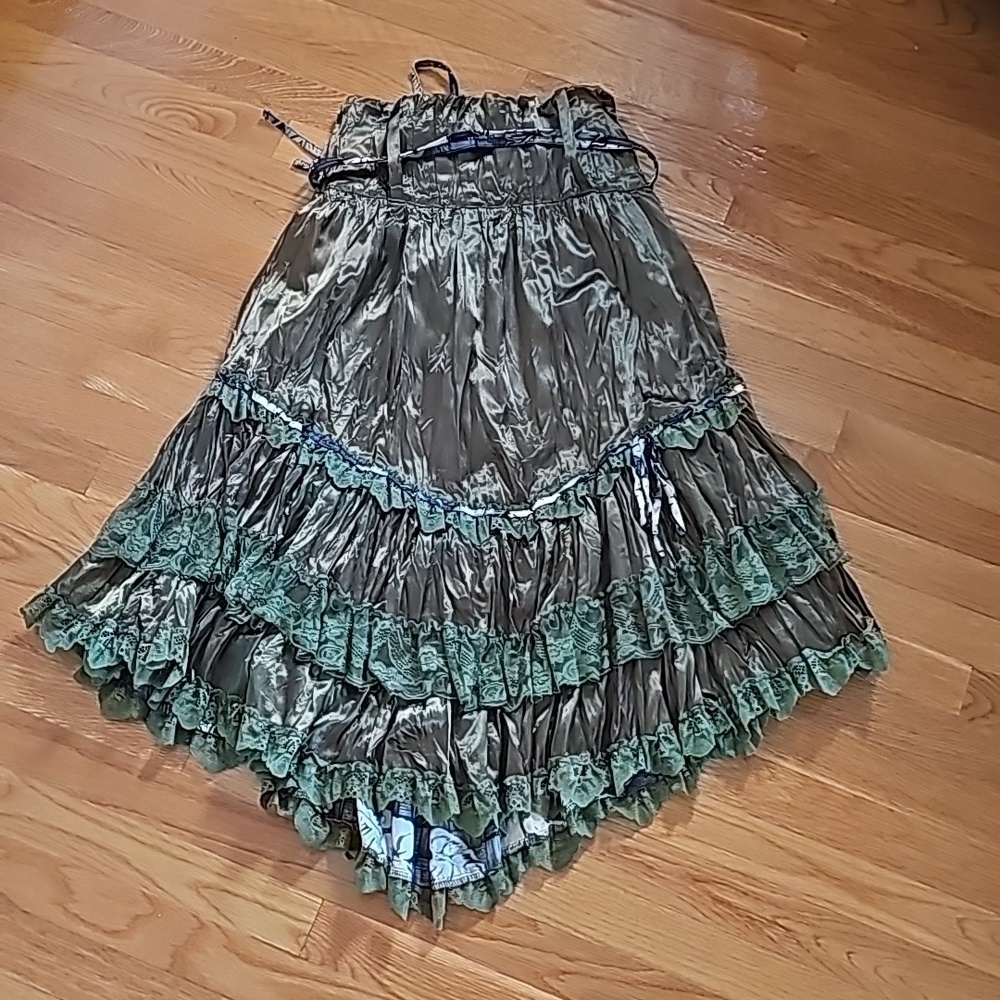Vintage Hazel Anthropologie Boho Fall Green Midi Skirt Size Small